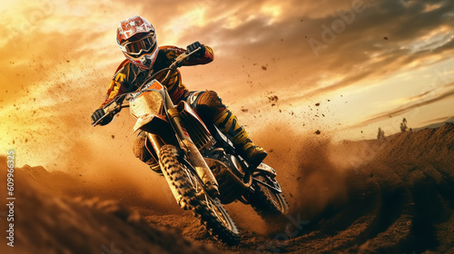Dirt bike rider doing a big jump. Supercross, motocross, high speed. Sport concept