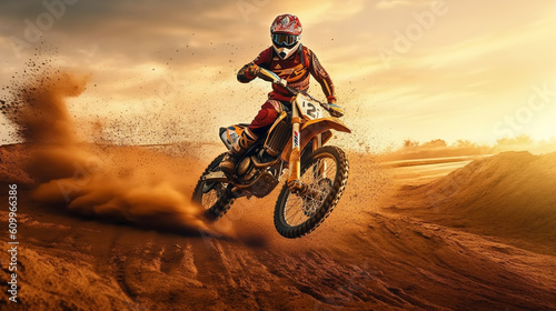 Dirt bike rider doing a big jump. Supercross, motocross, high speed. Sport concept © Volodymyr Skurtul