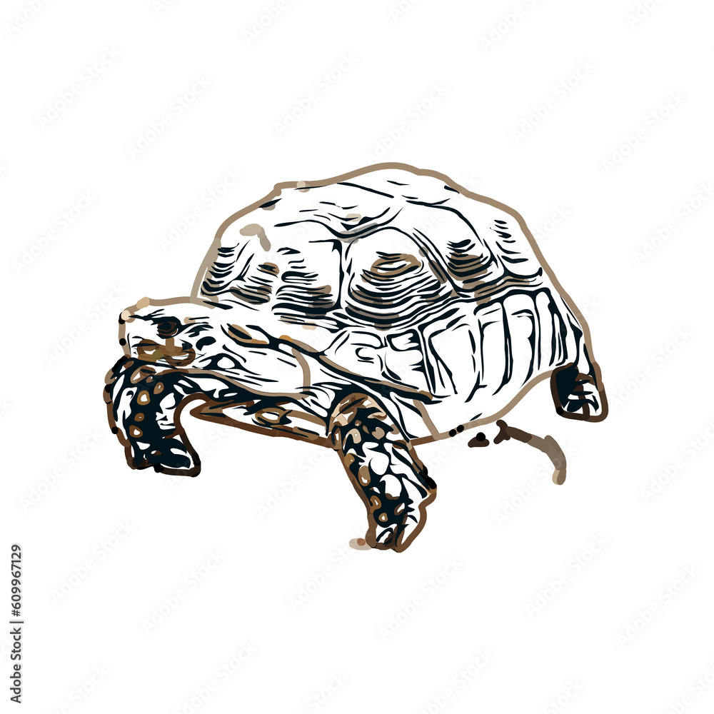 Fototapeta premium Color sketch of a freshwater turtle with transparent background