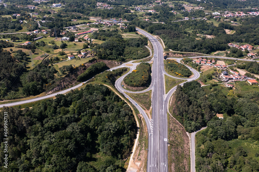 Drone view of big roads and parked vehicles Drone view of big roads and parked vehicles