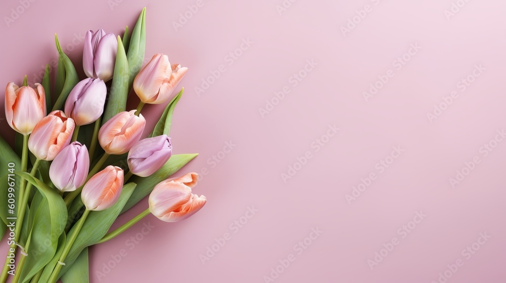 bouquet of tulips on a pink background bouquet of tulips on a pink background