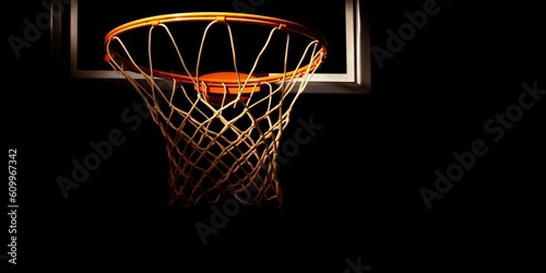 Basketball. Scoring basket with black background and empty space. © Svitlana