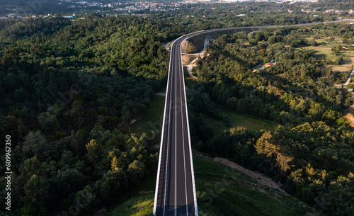 Picturesque drone view of long road bridge
