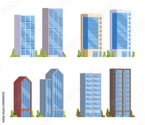 Vector element office buildings collection. High rise. Flat design concept for city illustration
