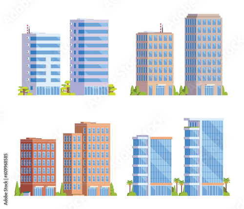 Vector element office buildings collection. High rise. Flat design concept for city illustration
