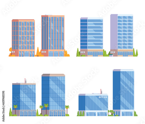 Vector element office buildings collection. High rise. Flat design concept for city illustration