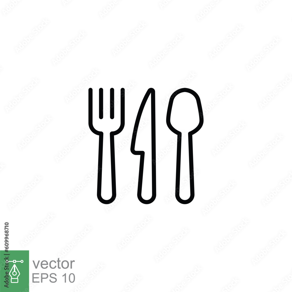 Cutlery icon. Simple outline style. Spoon, forks, knife, plate, silverware, tableware, restaurant business concept. Thin line symbol. Vector illustration isolated on white background. EPS 10. Cutlery icon. Simple outline style. Spoon, forks, knife, plate, silverware, tableware, restaurant business concept. Thin line symbol. Vector illustration isolated on white background. EPS 10.