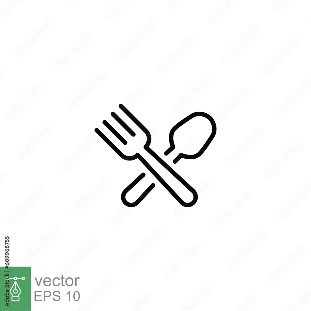 Cutlery icon. Simple outline style. Spoon and fork, plate, silverware, tableware, restaurant business concept. Thin line symbol. Vector illustration isolated on white background. EPS 10. Cutlery icon. Simple outline style. Spoon and fork, plate, silverware, tableware, restaurant business concept. Thin line symbol. Vector illustration isolated on white background. EPS 10.