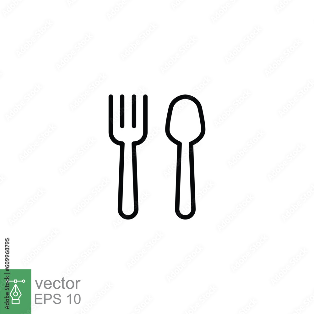 Cutlery icon. Simple outline style. Spoon and fork, plate, silverware, tableware, restaurant business concept. Thin line symbol. Vector illustration isolated on white background. EPS 10. Cutlery icon. Simple outline style. Spoon and fork, plate, silverware, tableware, restaurant business concept. Thin line symbol. Vector illustration isolated on white background. EPS 10.