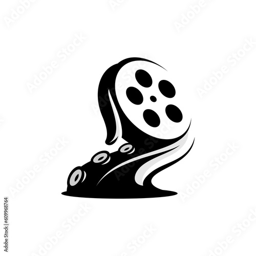 vector octopus tentacles carrying film roll, animal and cinema vector