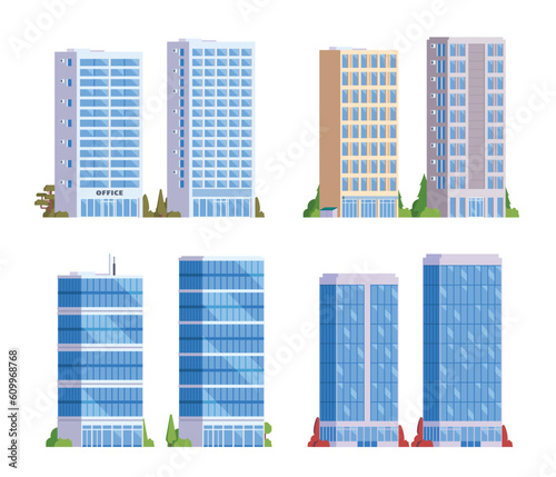 Vector element office buildings collection. High rise. Flat design concept for city illustration