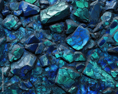 Blue-green stone background, azurite stone texture.