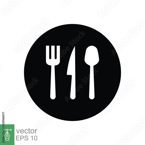 Cutlery icon. Simple solid style. Spoon, forks, knife, silverware, tableware, restaurant business concept. Black silhouette, glyph symbol. Vector illustration isolated on white background. EPS 10.