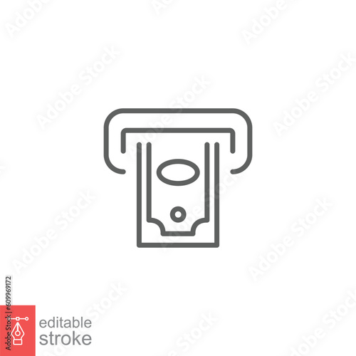 Cash withdrawal icon. Simple outline style. Withdraw, deposit, money, atm, finance, business concept. Thin line symbol. Vector illustration isolated on white background. Editable stroke EPS 10.