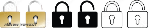 Lock icon set. Lock open and lock closed icons. Locked and unlocked sumbol. Padlock symbol - stock vector.