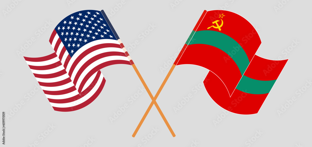 Crossed and waving flags of the USA and Transnistria Crossed and waving flags of the USA and Transnistria