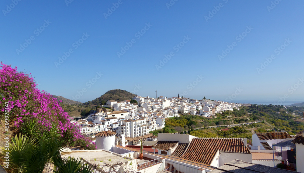 The famous white village of Frigiliana overlooking the Mediterranean Sea in Andalusia, Southern Spain