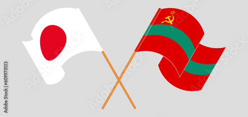 Crossed and waving flags of Japan and Transnistria