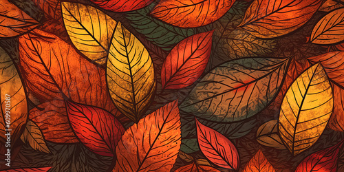 orange background with texture of fallen autumn leaves. Generative AI