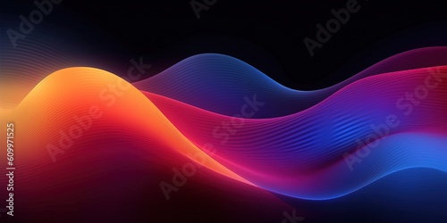 Dark grainy color gradient wave background, purple red yellow blue colors banner poster cover abstract design, black copy space