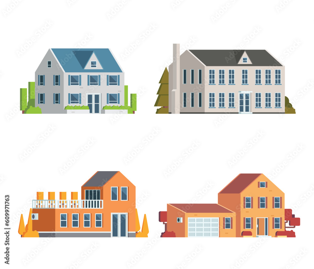 Vector element house buildings collection. villa. Flat design concept for city illustration. Suburban Vector element house buildings collection. villa. Flat design concept for city illustration. Suburban
