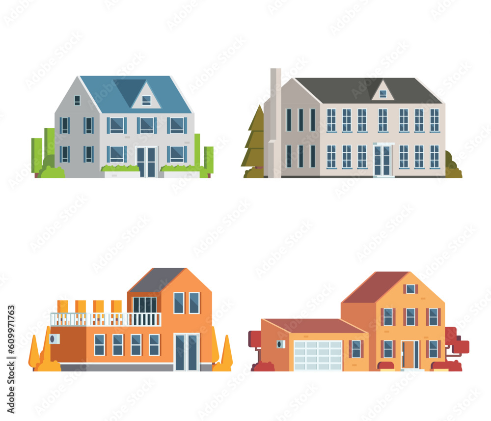 Vector element house buildings collection. villa. Flat design concept for city illustration. Suburban