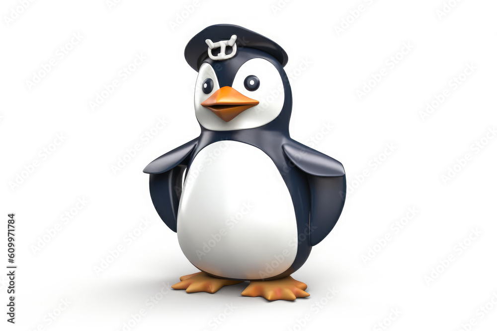 Obraz premium Irresistible penguin mascot in sailor attire, exuding captivating emotions, perfect for enhancing your marine-themed projects. Isolated on white background. (). Generative AI