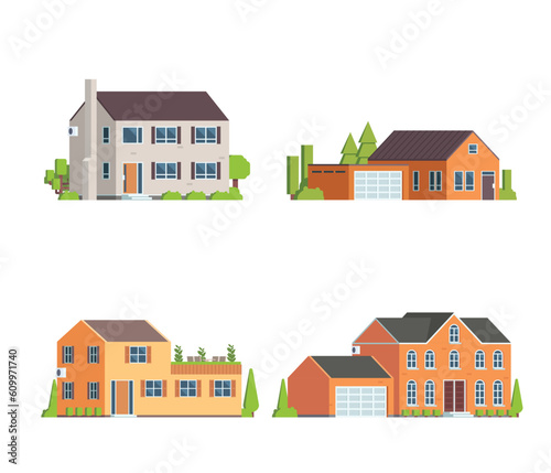 Vector element house buildings collection. villa. Flat design concept for city illustration. Suburban