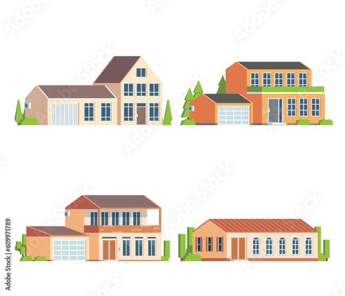 Vector element house buildings collection. villa. Flat design concept for city illustration. Suburban