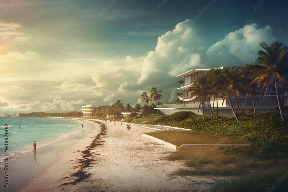 Summer Sea Beach Photos: Explore Miami, Hawaii, and Bali - Globe Vacation Inspiration, Palm Tree, Landscape, Ocean, Holiday, Travel, Portland, Coast, Sand, Shell, Lake, Sky Horizon, Boat Generative AI