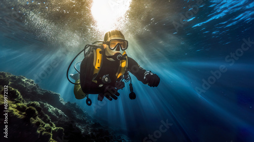 A fictional person. Brave Underwater Welder Ready for Deep Descent © Dangubic