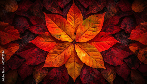 Vibrant autumn foliage, multi colored leaves, textured backdrop of nature beauty generated by AI