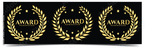 Golden award winner emblem collection of laurel wreath. Awards and best nominee award wreaths, award nomination trophy and award winning symbol.  vector illustration 