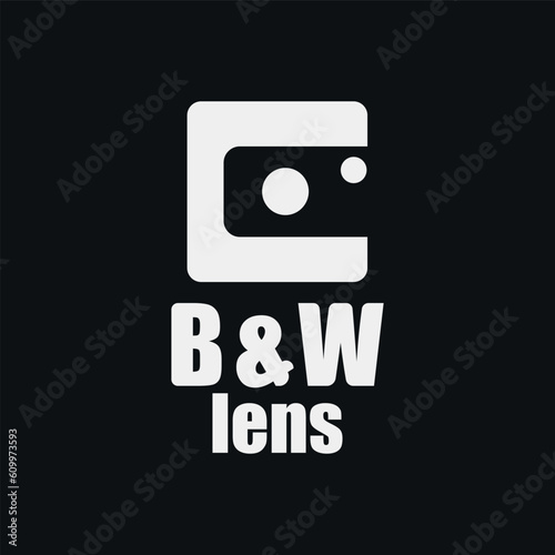 photography and videography logo design with black and white lens image