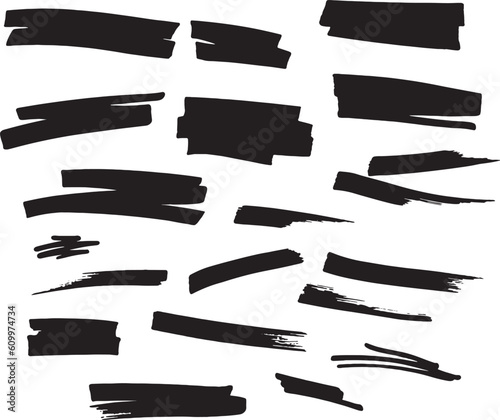 Editable vector black marker strokes. Stylish elements for design. Set of marker strokes.