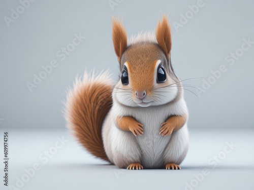 Cute baby squirrel on white background. ai generative