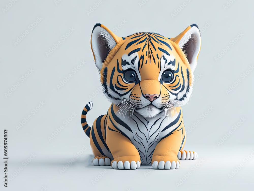 Cute baby a tiger illustration 3d style on white background. ai generative