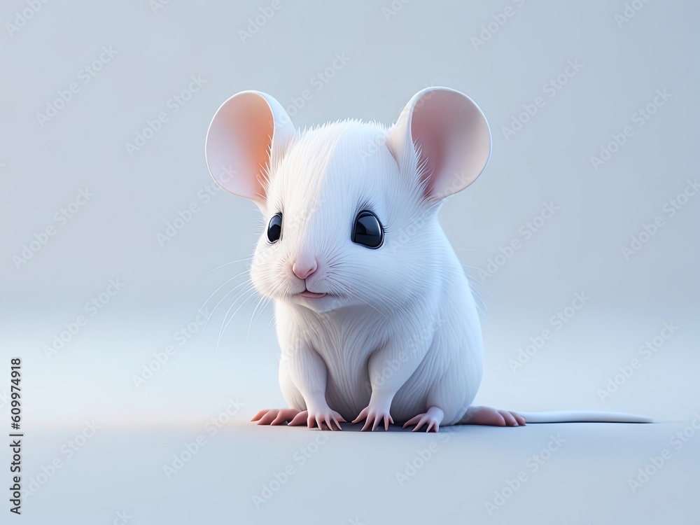 Cute baby white mouse illustration 3d style on white background. ai generative Cute baby white mouse illustration 3d style on white background. ai generative