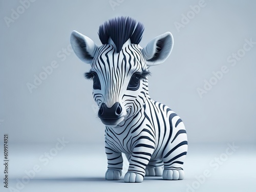 Cute baby a zebra illustration 3d style on white background. ai generative