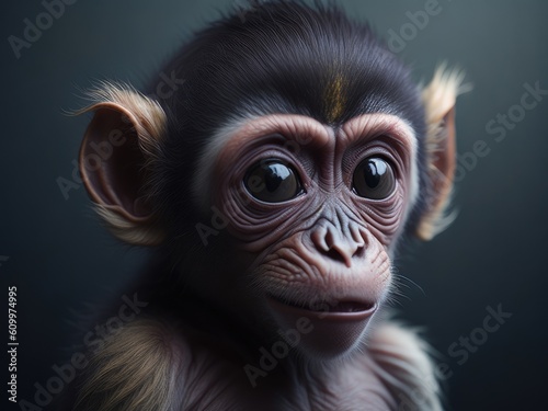 Highly detailed portrait of baby monkey. ai generative © Anna
