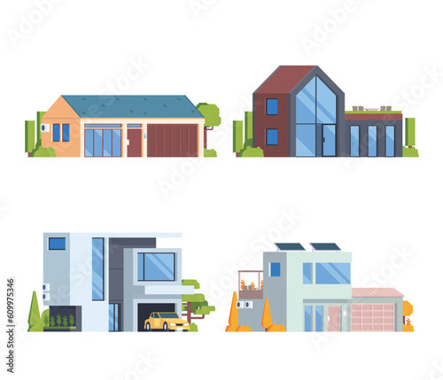 Vector element modern house buildings collection. villa. Flat design concept for city illustration. contemporary house