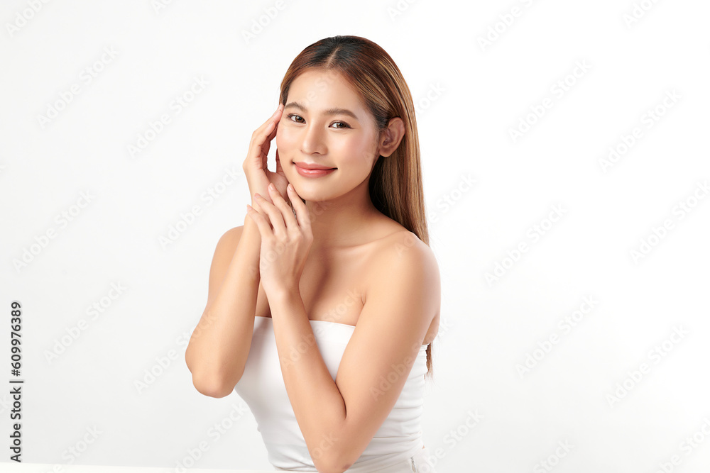 Beautiful young asian woman with clean fresh skin on white background, Face care, Facial treatment, Cosmetology, beauty and spa, Asian women portrait. Beautiful young asian woman with clean fresh skin on white background, Face care, Facial treatment, Cosmetology, beauty and spa, Asian women portrait.
