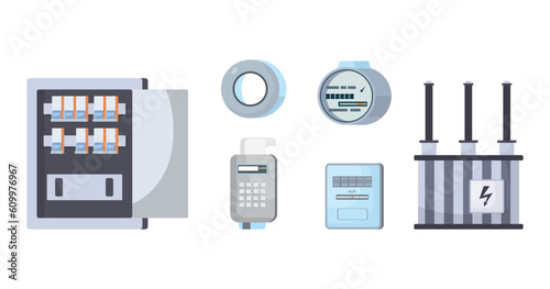 Electrical distribution panel, socket and transmission tower.