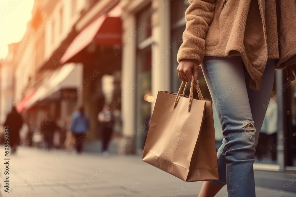 Woman walking with shopping bags