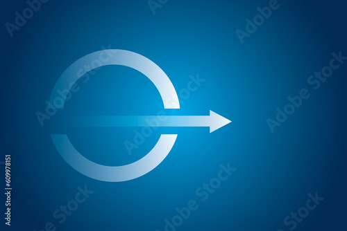Billede på lærred White arrow pierced the circle on dark blue background as metaphor for business or success concept
