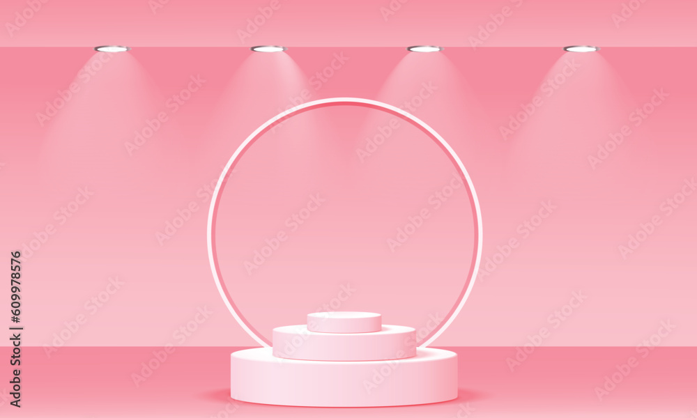 Abstract modern scene products light display presentation. Cylinder podium on pink background. Mock up, show cosmetic product, Podium, stage pedestal or platform. 3d rendering podium Abstract modern scene products light display presentation. Cylinder podium on pink background. Mock up, show cosmetic product, Podium, stage pedestal or platform. 3d rendering podium