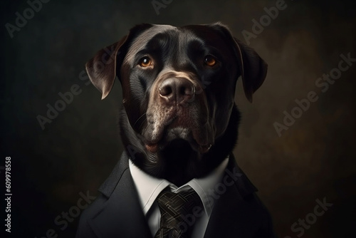 Portrait of a Dog dressed in a formal business suit, created with generative AI © Ash