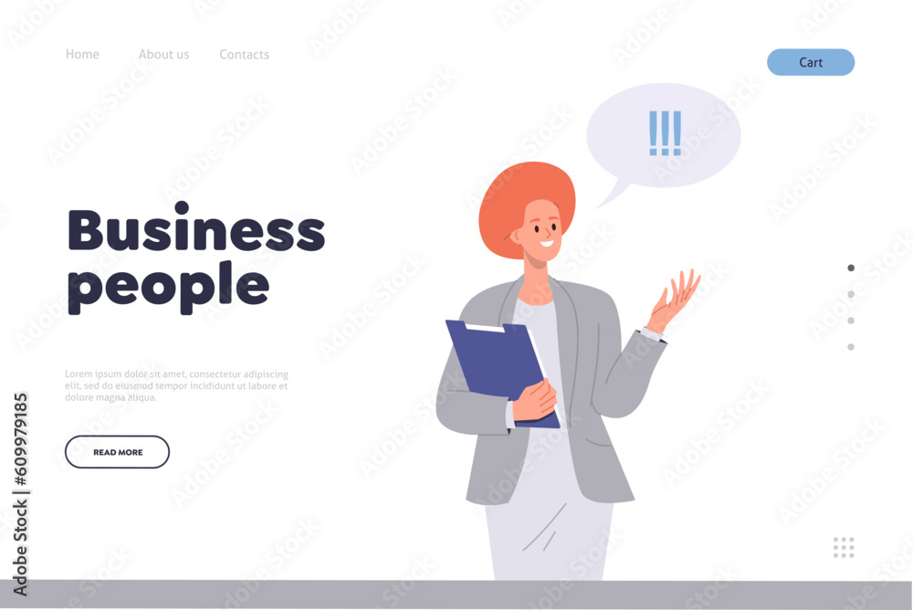 Business people concept for landing page website service with businesswoman talking sharing ideas