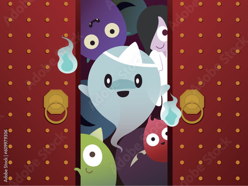 Wandering ghosts (or good brothers) and ancestor return to the world of the living when the gate to Underworld open. Chinese ghost festival.
