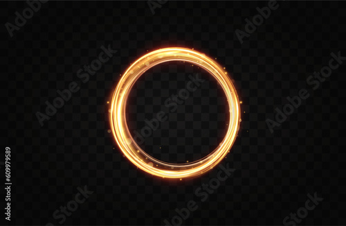 Golden circle with fire effects.Light effect.Vector.